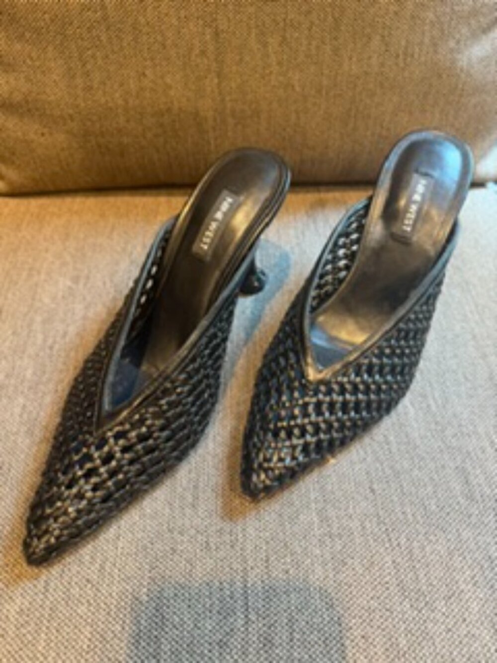 Nine West Black Woven Pointed Toe Mule Heels | Size 6M